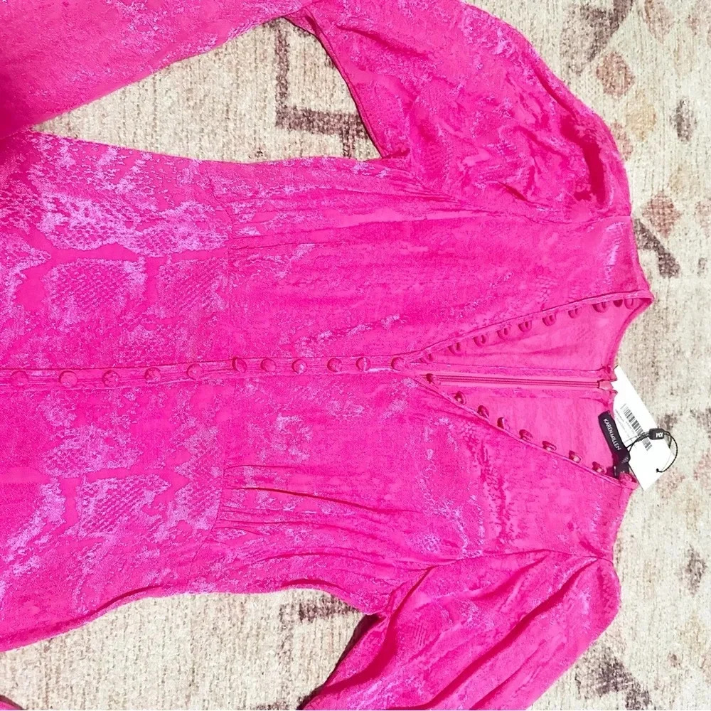 NWT Karen Millen Animal jacquard button up floppy dress in pink size 4 - Picture 5 of 16